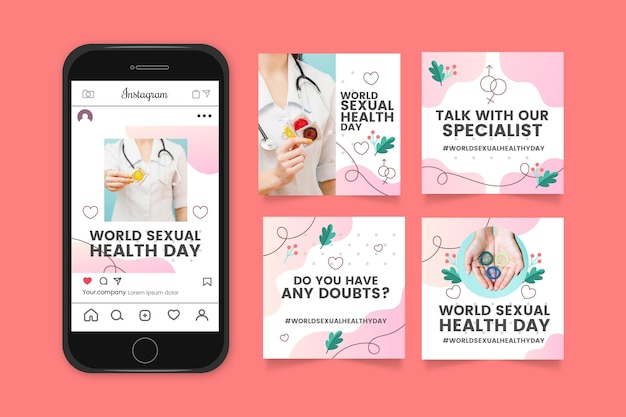 無料ベクター 世界の性の健康の日のinstagramの投稿コレクション