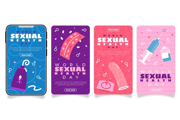 Vettore gratuito raccolta di storie su instagram per la giornata mondiale della salute sessuale