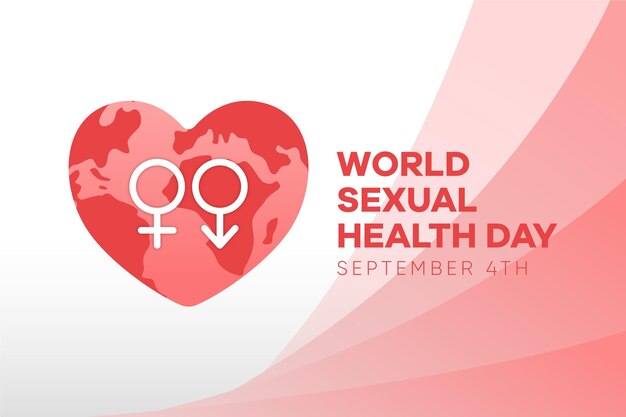 World sexual health day with gender signs and heart background