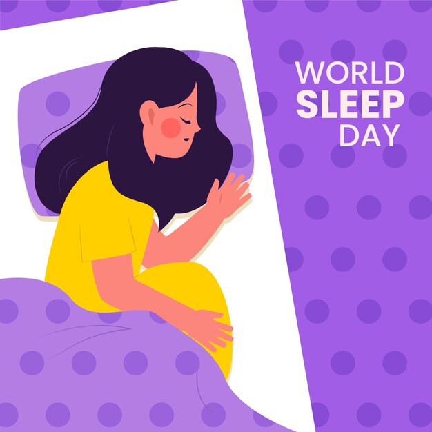 眠っている女性と世界の睡眠日のイラスト