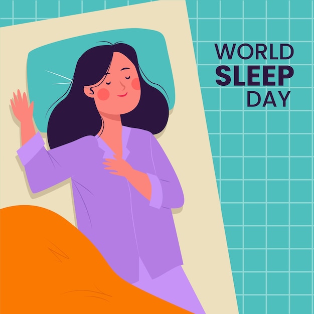 World sleep day illustration with woman sleeping