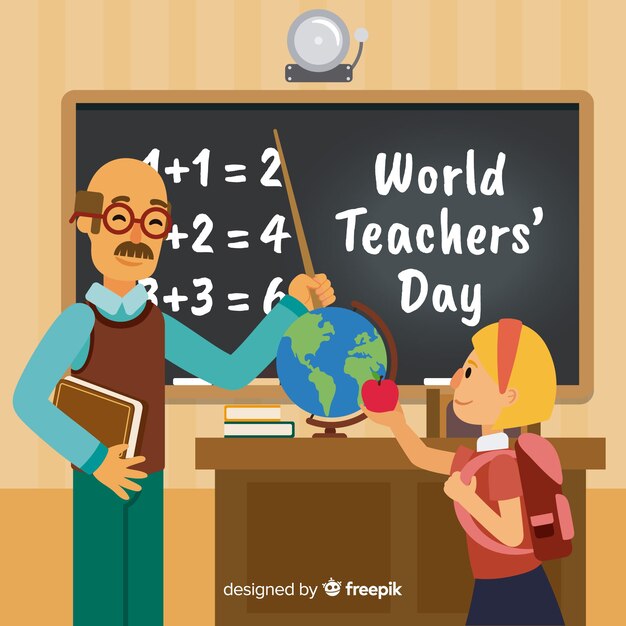 World teachers' day composition professor with chalkboard