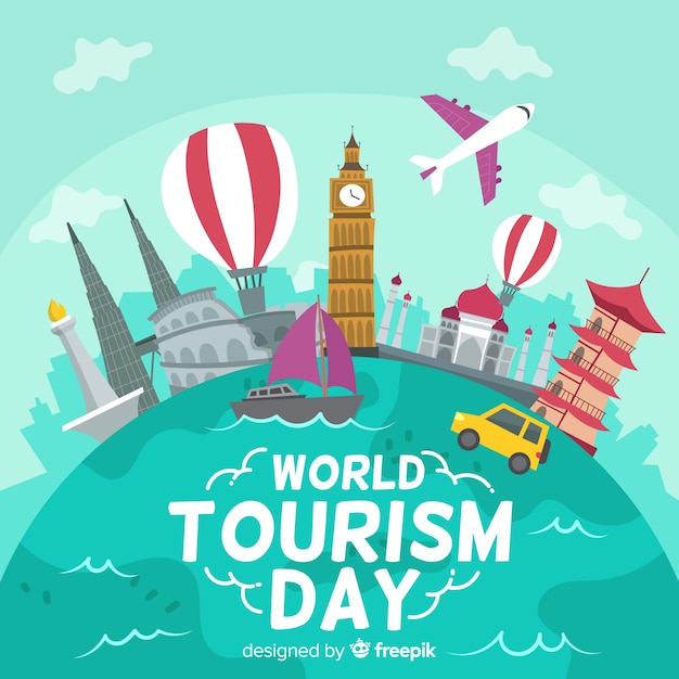 Free vector world tourism day background with landmarks