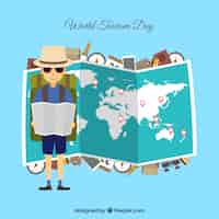 Free vector world tourism day background with map