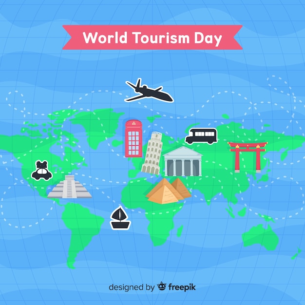 Free vector world tourism day background with map