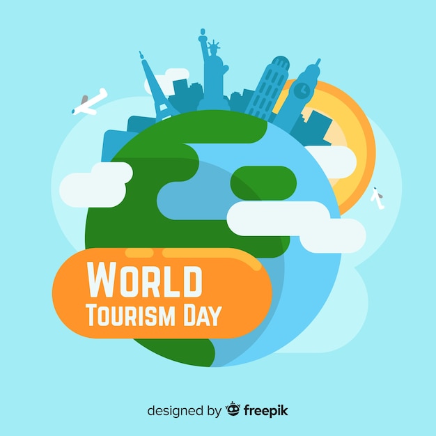 World tourism day background with monuments in flat design