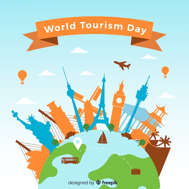 Бесплатное векторное изображение Всемирный день туризма с памятниками в плоском дизайне