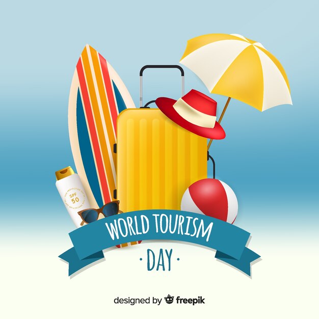 World tourism day background with realistic elements