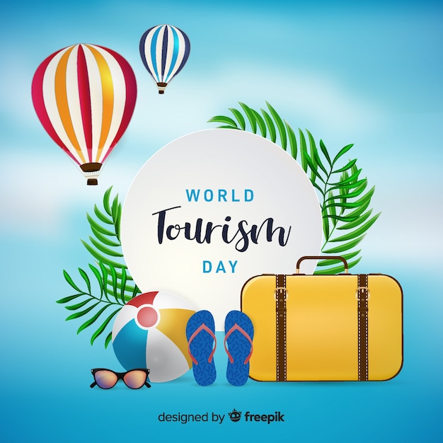 World tourism day background with shiny elements