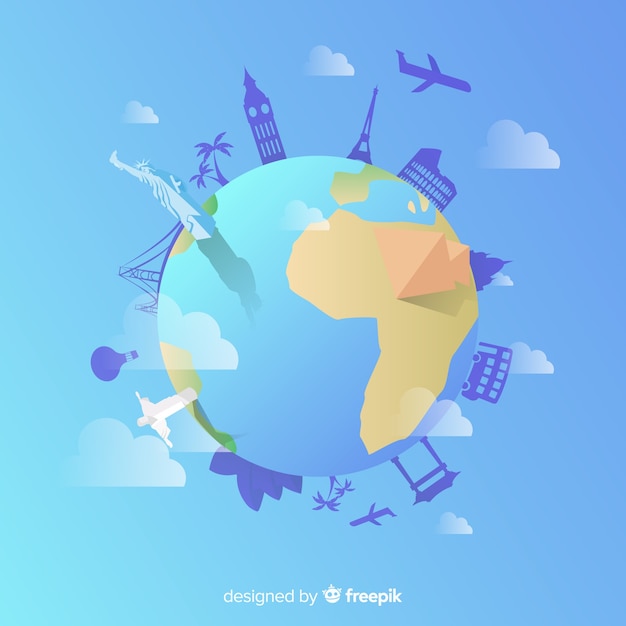 Бесплатное векторное изображение Всемирный день туризма с миром и памятниками