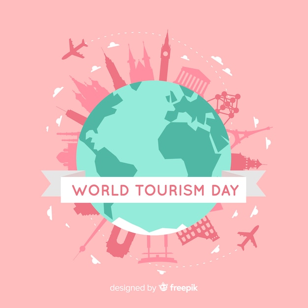 Free vector world tourism day background with world and monuments