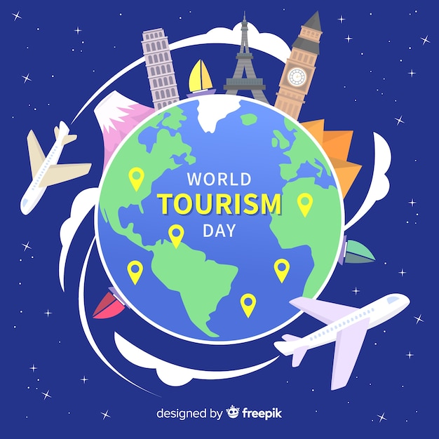 Бесплатное векторное изображение Всемирный день туризма в мире