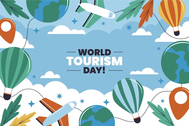 World tourism day hand drawn flat background