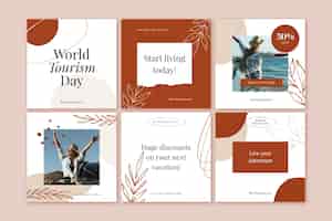 Free vector world tourism day instagram posts collection with photo