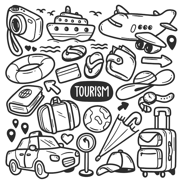 Free vector world tourism day items stickers hand drawn doodle coloring vector