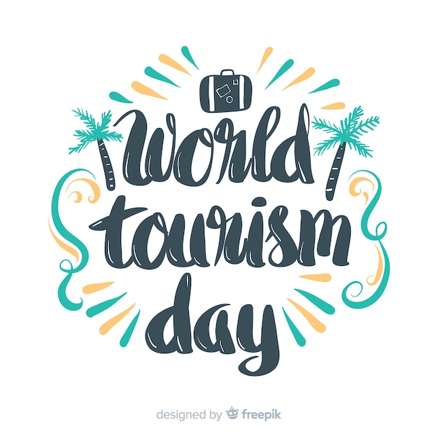 Free vector world tourism day lettering background