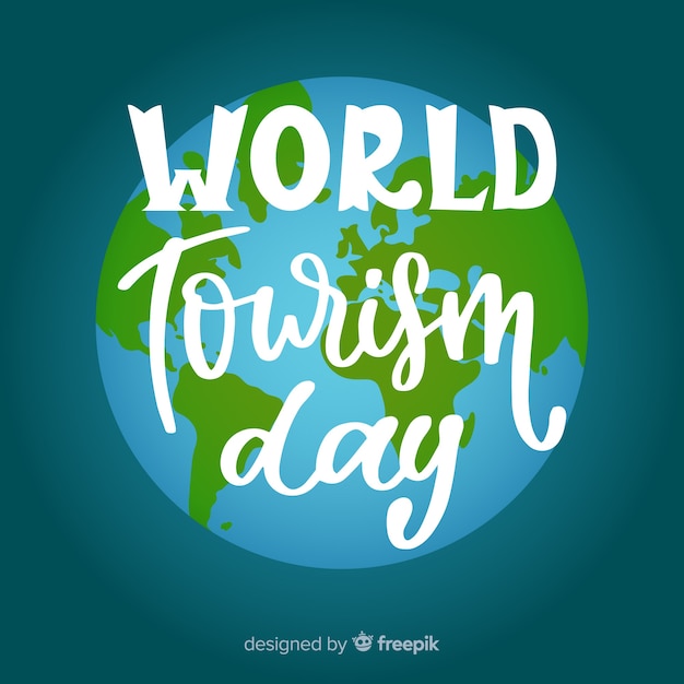 Free vector world tourism day lettering background