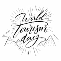 Free vector world tourism day lettering with mountains