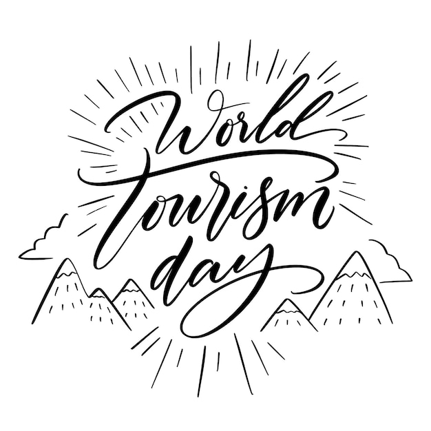 World tourism day lettering with mountains