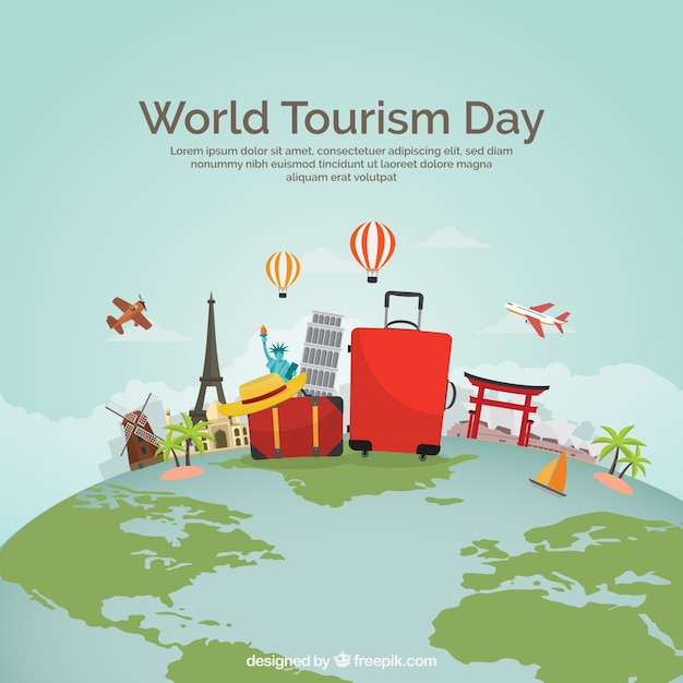 Free vector world tourism day, travel elements on the planet earth