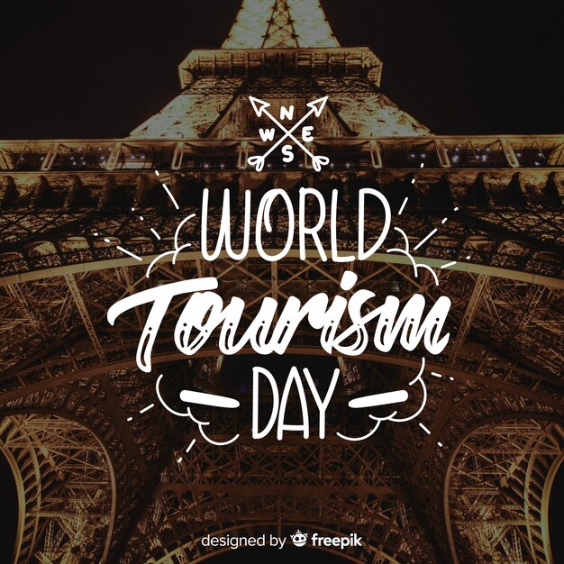 World tourism day white lettering