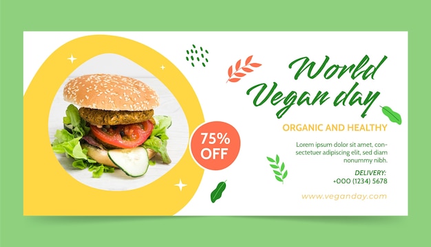 Vettore gratuito modello di banner di vendita orizzontale della giornata mondiale del vegano