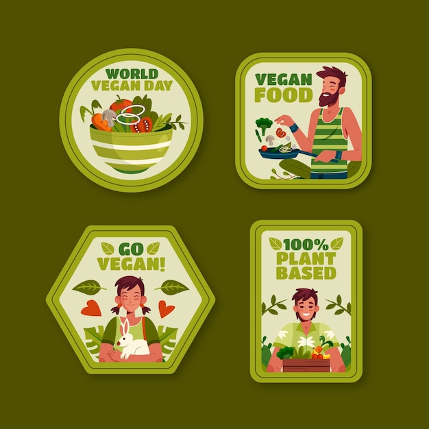 무료 벡터 세계 채식주의의 날 라벨 컬렉션