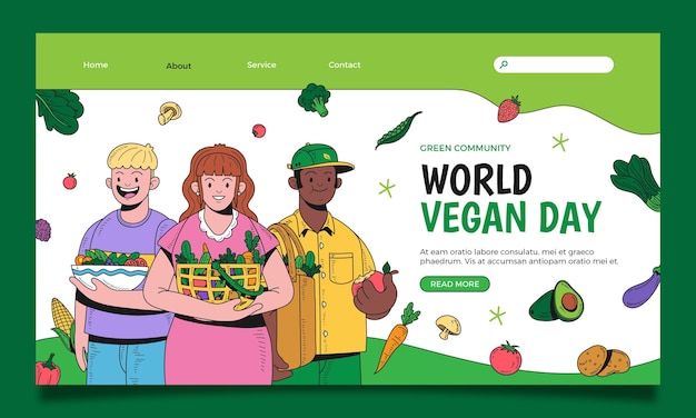 Vettore gratuito modello di pagina di destinazione della giornata mondiale dei vegani