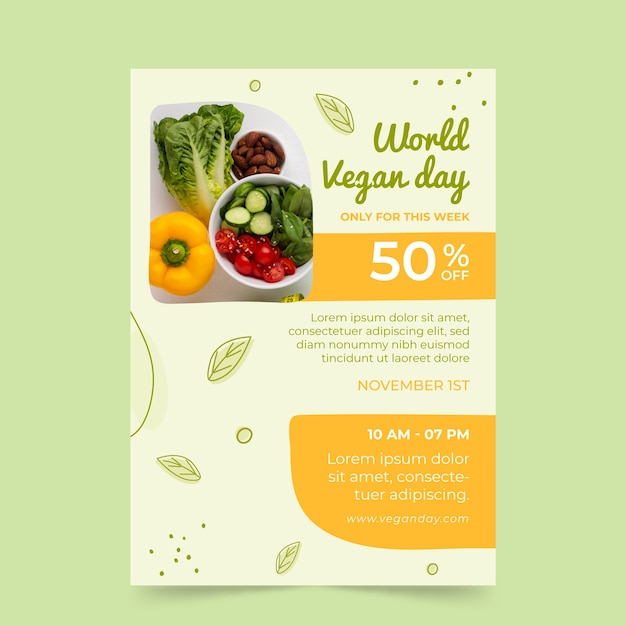 Free vector world vegan day vertical poster template