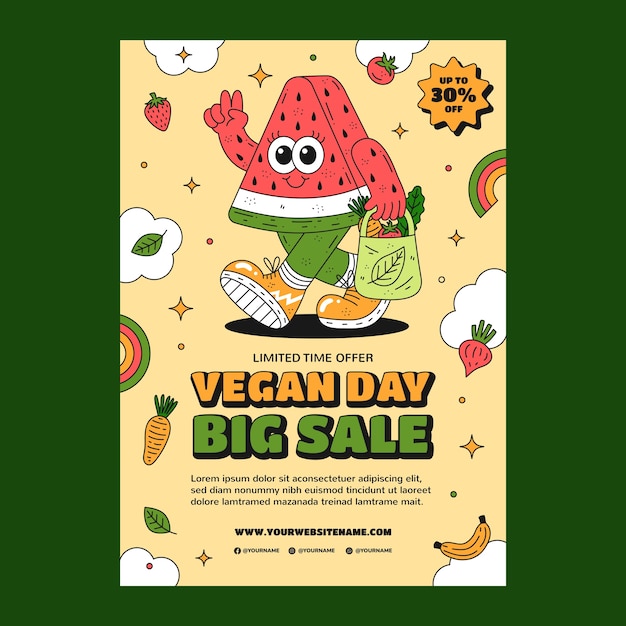 Vettore gratuito modello di poster verticale per la giornata mondiale dei vegani