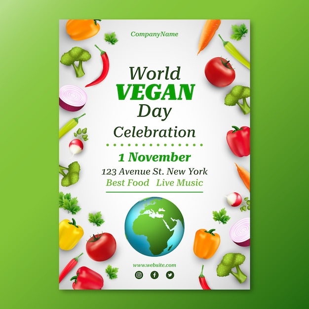 Free Vector World vegan day vertical poster template