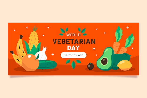 Modello di banner orizzontale design piatto giornata vegetariana mondiale