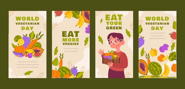 World vegetarian day flat design instagram stories collection