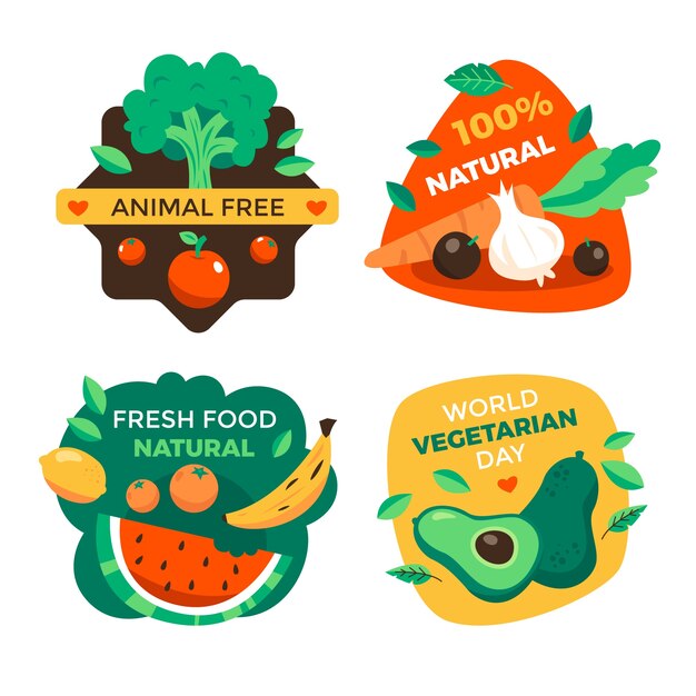 World vegetarian day flat design labels collection