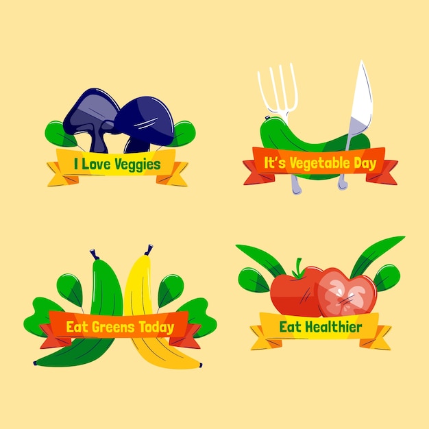 World vegetarian day flat design labels collection