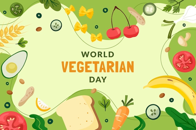 Бесплатное векторное изображение Всемирный день вегетарианцев рисованной плоский фон