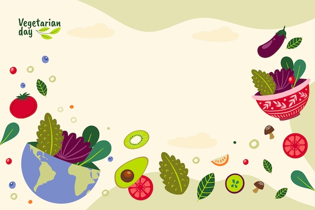 Free vector world vegetarian day hand drawn flat background