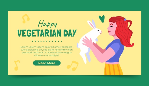 Free vector world vegetarian day hand drawn flat horizontal banner