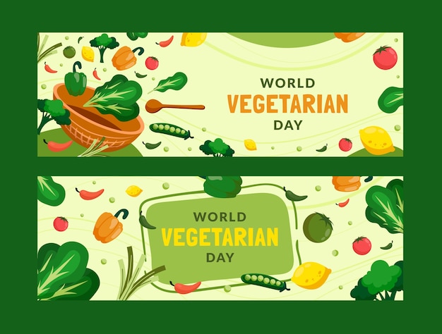 World vegetarian day hand drawn flat horizontal banner