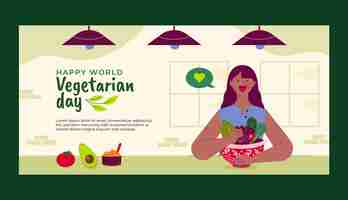 Free vector world vegetarian day hand drawn flat horizontal banner