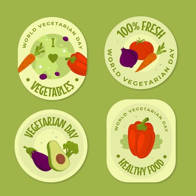 Collezione di etichette piatte disegnate a mano per la giornata mondiale vegetariana