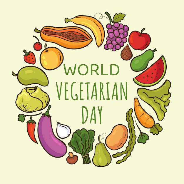 World vegetarian day hand drawn illustration
