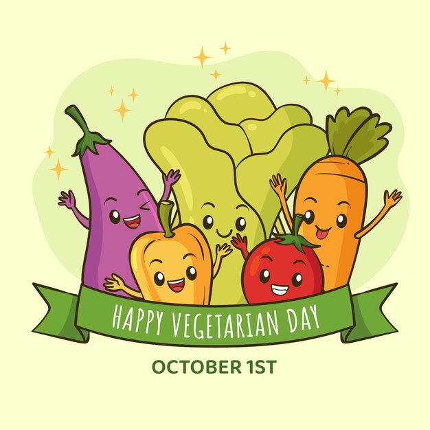 World vegetarian day hand drawn illustration