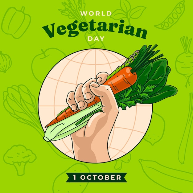 Vettore gratuito illustrazione disegnata a mano della giornata mondiale del vegetariano