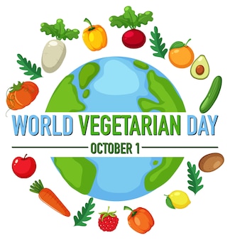 Логотип всемирного дня вегетарианцев с овощами и фруктами