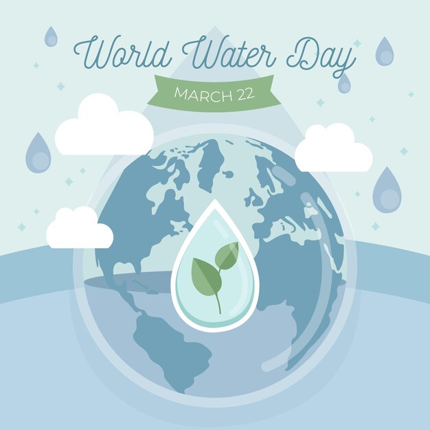 World water day illustration with planet and water drop