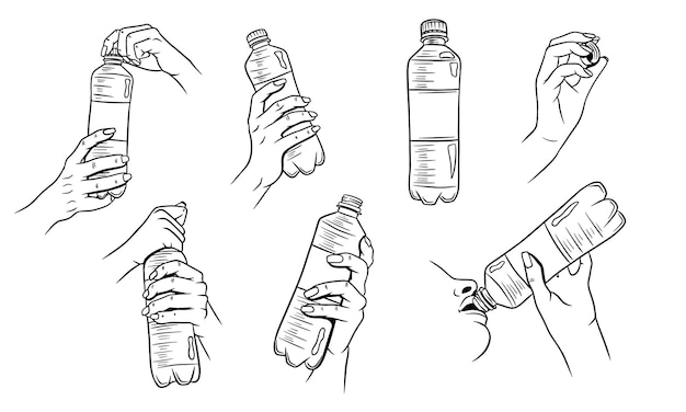 世界水の日 ペットボトルの水 手に水筒 イラストのセットです プレミアムベクター 世界水の日 ペットボトルの水 手に水筒 イラストのセットです プレミアムベクター