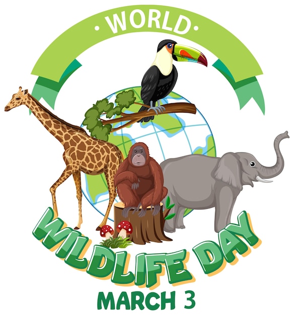Vettore gratuito bandiera della giornata mondiale della fauna selvatica