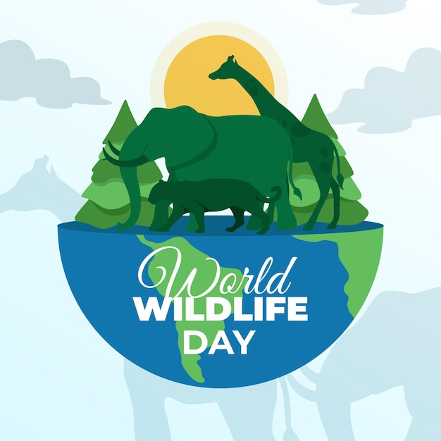 Иллюстрация всемирного дня дикой природы с планетой и животными