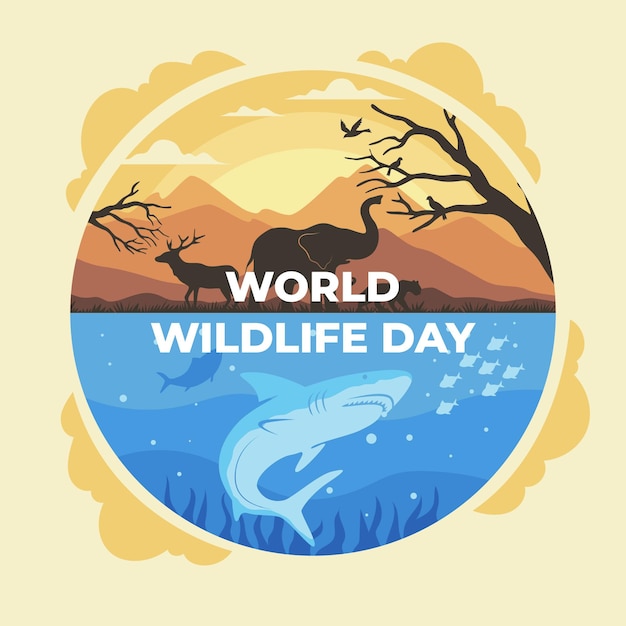 World wildlife day illustration with planet and animals